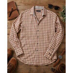 Hammer Made Men’s 46/18.5 Orange Plaid Cotton Long Sleeve Button Up Shirt
